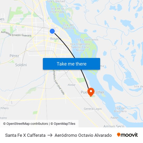 Santa Fe X Cafferata to Aeródromo Octavio Alvarado map