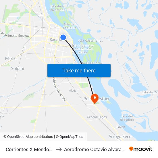 Corrientes X Mendoza to Aeródromo Octavio Alvarado map