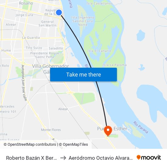 Roberto Bazán X Beruti to Aeródromo Octavio Alvarado map