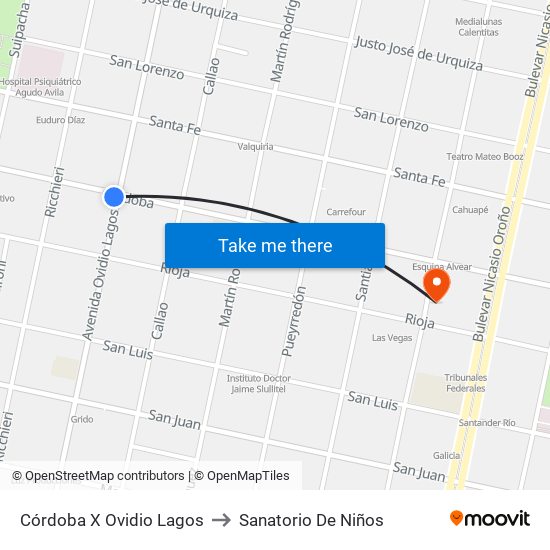 Córdoba X Ovidio Lagos to Sanatorio De Niños map