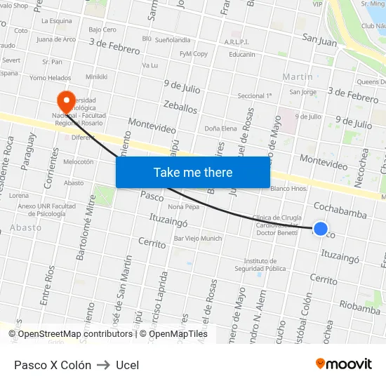 Pasco X Colón to Ucel map