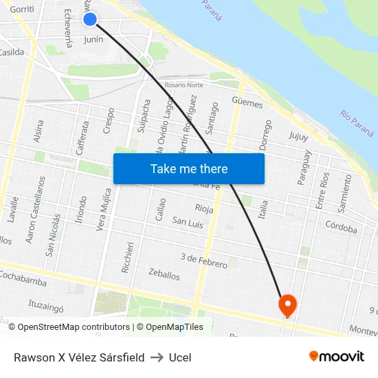 Rawson X Vélez Sársfield to Ucel map