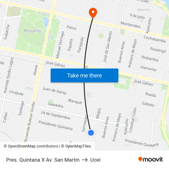 Pres. Quintana X Av. San Martín to Ucel map