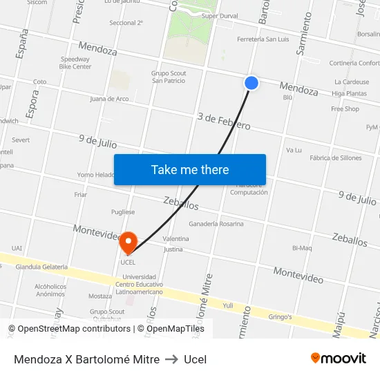 Mendoza X Bartolomé Mitre to Ucel map
