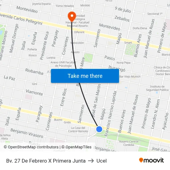 Bv. 27 De Febrero X Primera Junta to Ucel map