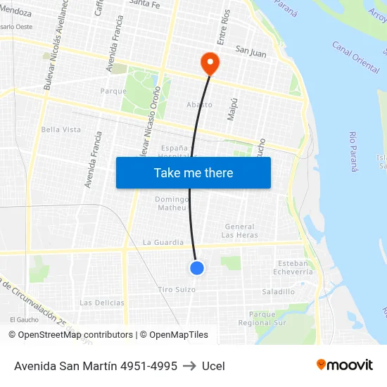 Avenida San Martín 4951-4995 to Ucel map