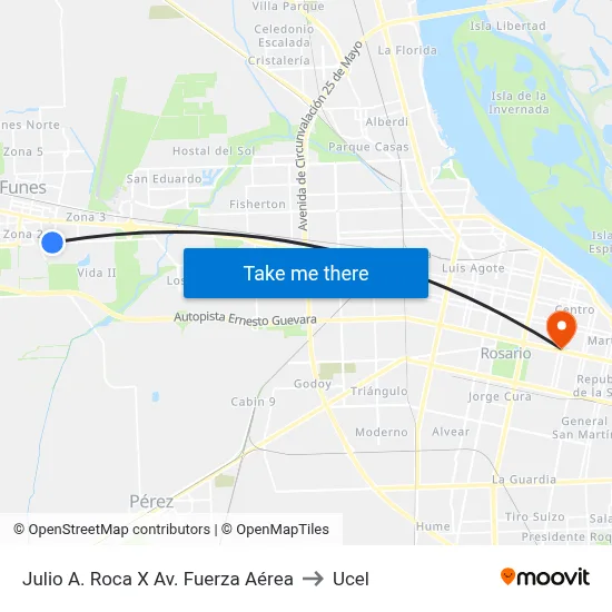 Julio A. Roca X Av. Fuerza Aérea to Ucel map