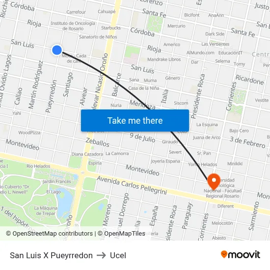 San Luis X Pueyrredon to Ucel map