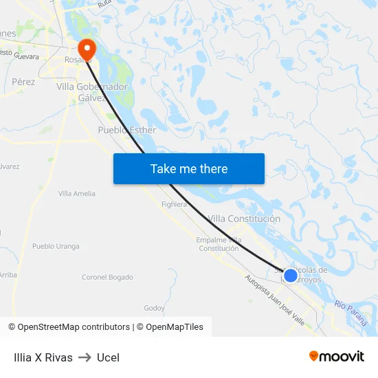 Illia X Rivas to Ucel map