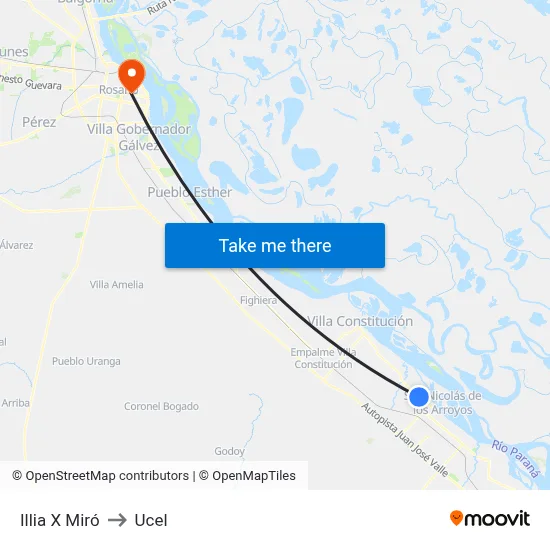Illia X Miró to Ucel map