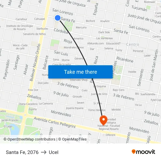 Santa Fe, 2076 to Ucel map