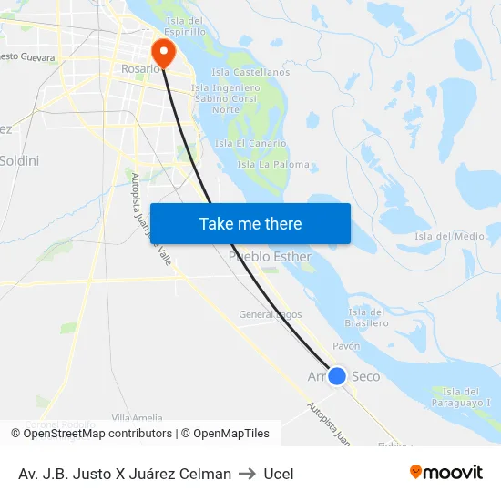 Av. J.B. Justo X Juárez Celman to Ucel map
