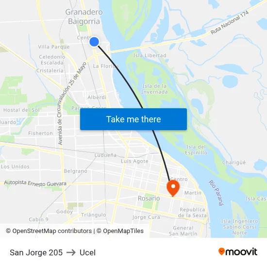 San Jorge 205 to Ucel map