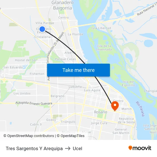 Tres Sargentos Y Arequipa to Ucel map