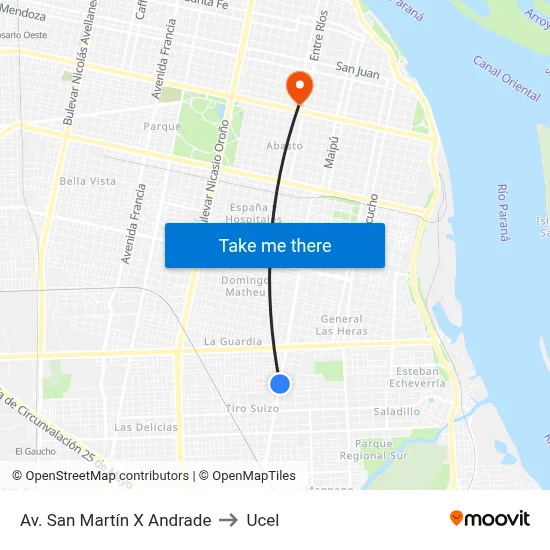 Av. San Martín X Andrade to Ucel map