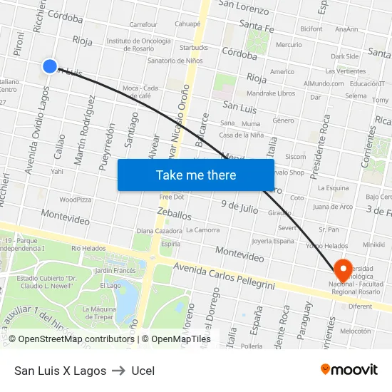 San Luis X Lagos to Ucel map