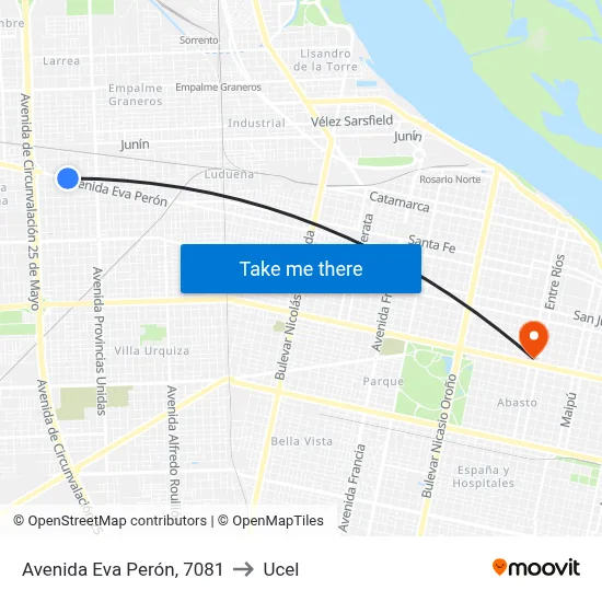 Avenida Eva Perón, 7081 to Ucel map
