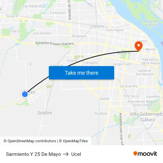 Sarmiento Y 25 De Mayo to Ucel map