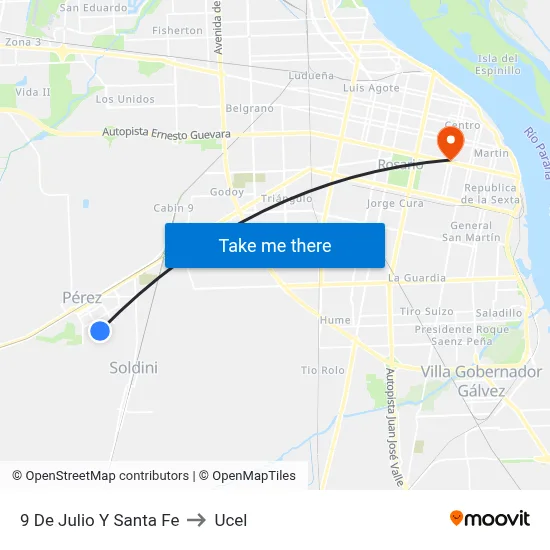 9 De Julio Y Santa Fe to Ucel map