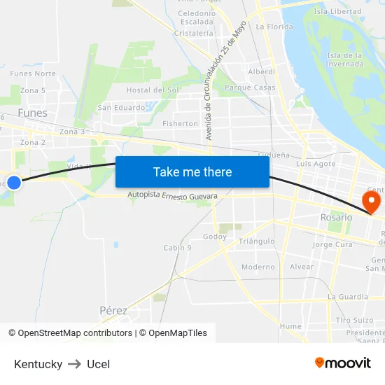 Kentucky to Ucel map