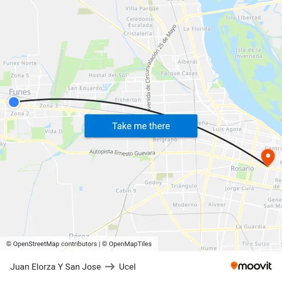 Juan Elorza Y San Jose to Ucel map