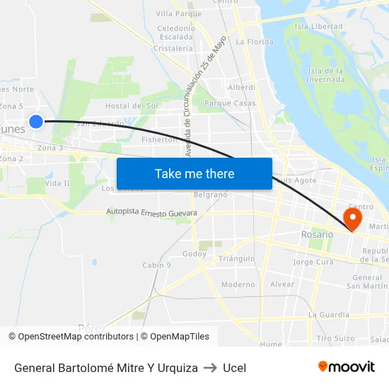 General Bartolomé Mitre Y Urquiza to Ucel map