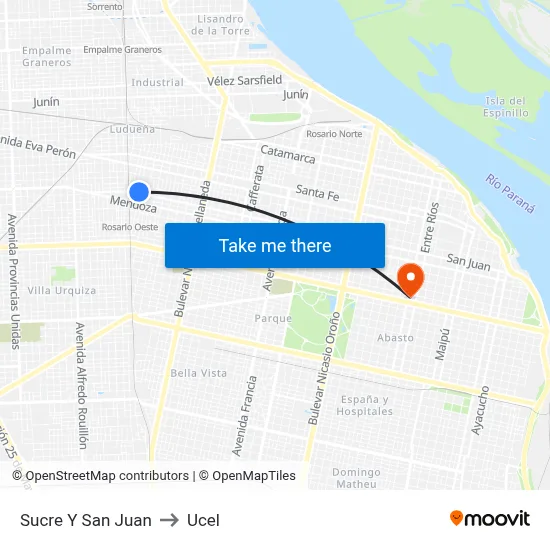 Sucre Y San Juan to Ucel map