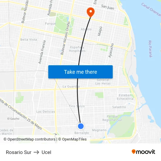 Rosario Sur to Ucel map
