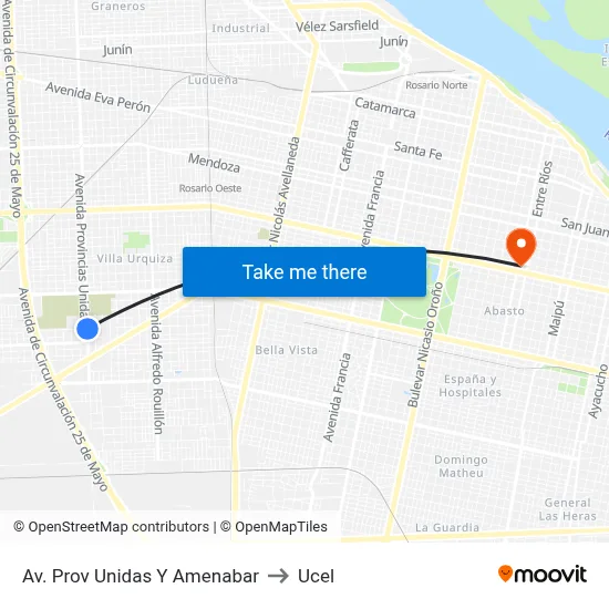 Av. Prov Unidas Y Amenabar to Ucel map