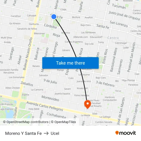 Moreno Y Santa Fe to Ucel map