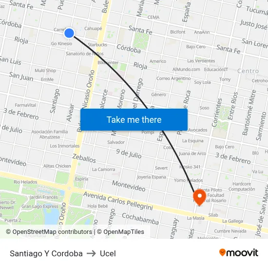 Santiago Y Cordoba to Ucel map