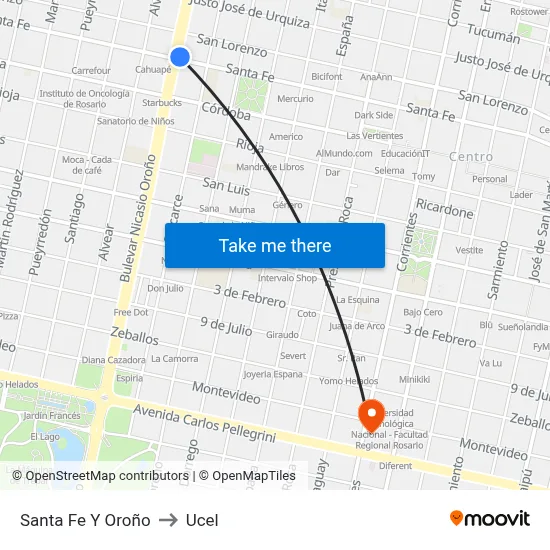Santa Fe Y Oroño to Ucel map