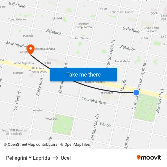 Pellegrini Y Laprida to Ucel map