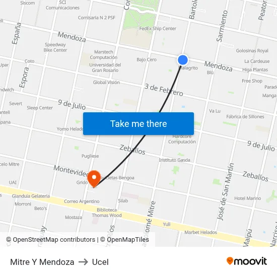 Mitre Y Mendoza to Ucel map