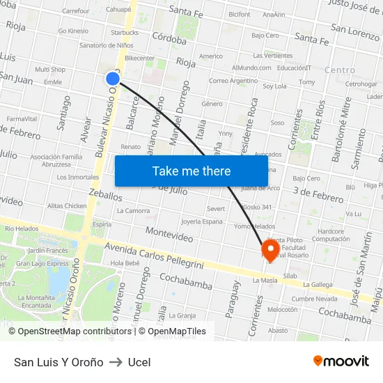 San Luis Y Oroño to Ucel map