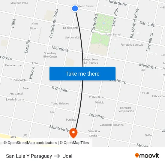 San Luis Y Paraguay to Ucel map