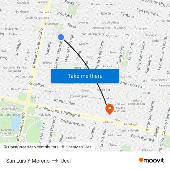 San Luis Y Moreno to Ucel map