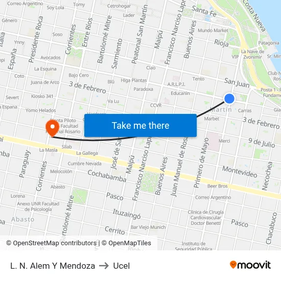 L. N. Alem Y Mendoza to Ucel map