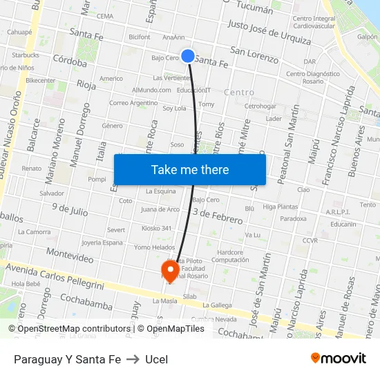 Paraguay Y Santa Fe to Ucel map