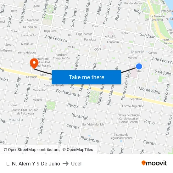L. N. Alem Y 9 De Julio to Ucel map
