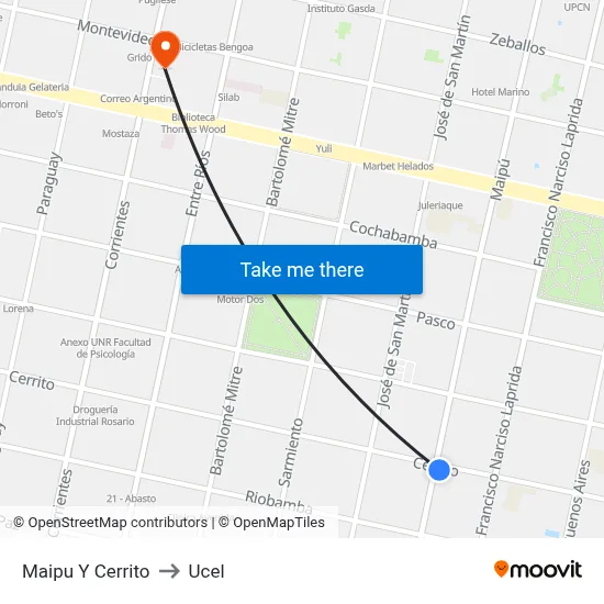 Maipu Y Cerrito to Ucel map