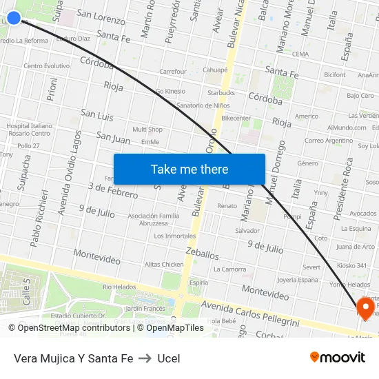 Vera Mujica Y Santa Fe to Ucel map