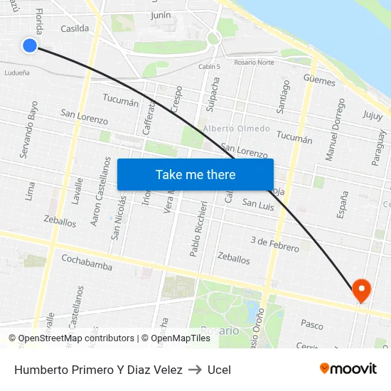 Humberto Primero Y Diaz Velez to Ucel map