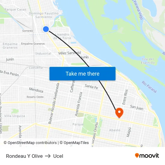 Rondeau Y Olive to Ucel map