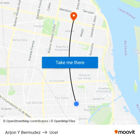 Arijon Y Bermudez to Ucel map