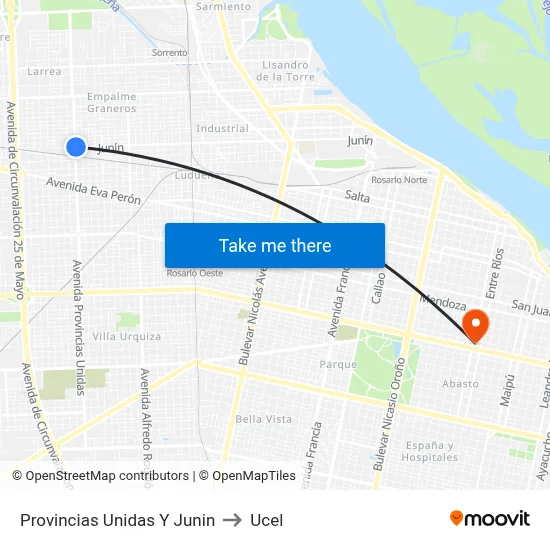Provincias Unidas Y Junin to Ucel map