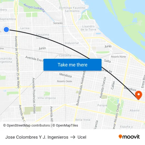 Jose Colombres Y J. Ingenieros to Ucel map