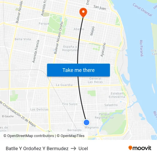 Batlle Y Ordoñez Y Bermudez to Ucel map