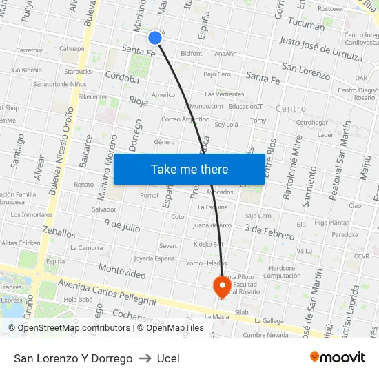 San Lorenzo Y Dorrego to Ucel map