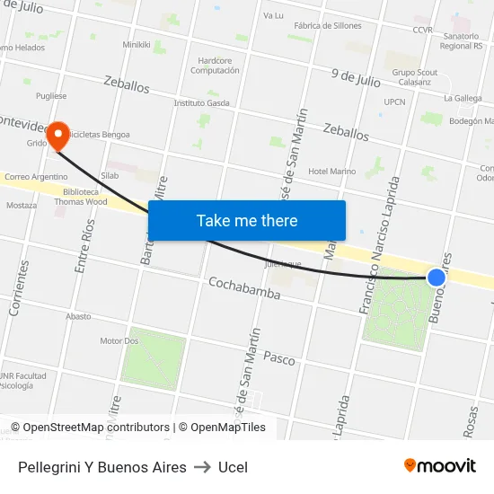 Pellegrini Y Buenos Aires to Ucel map
